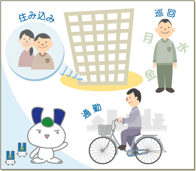 「住み込み」から「巡回」勤務形態はさまざま
